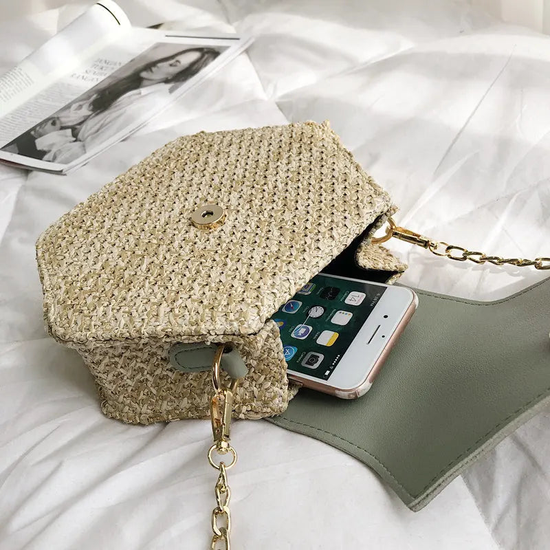 Sac bandoulière chaine en paille intérieur