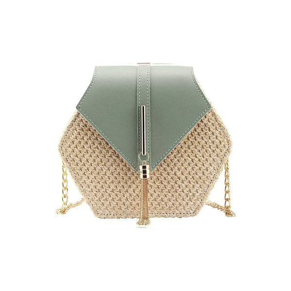Sac bandoulière chaine en paille vert