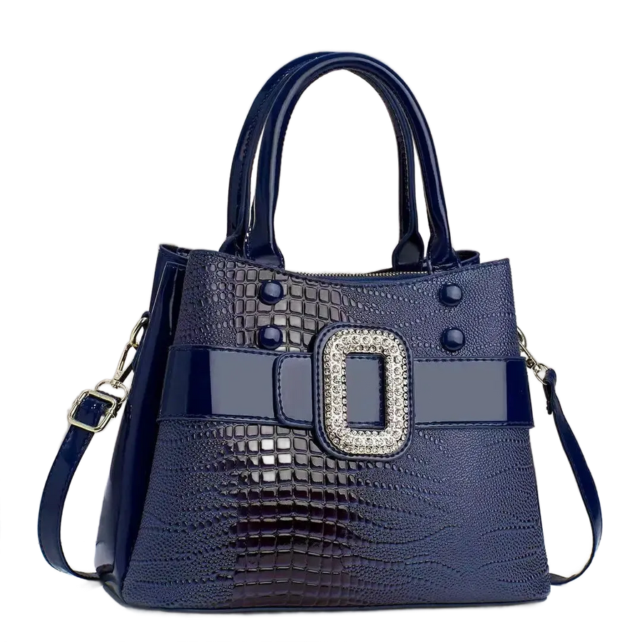 Sac bandoulière style crocodile et diamant bleu