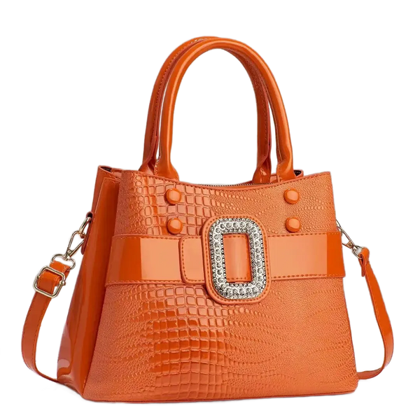 Sac bandoulière style crocodile et diamant orange