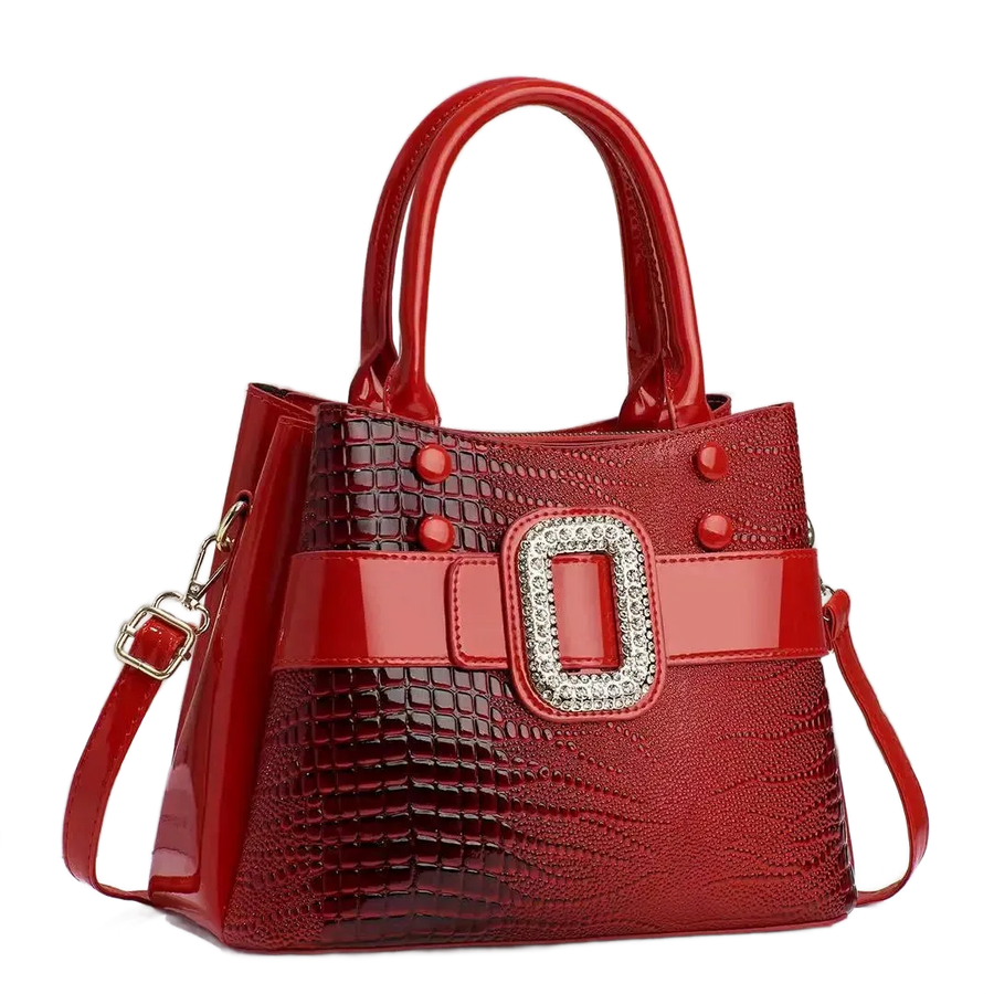 Sac bandoulière style crocodile et diamant rouge
