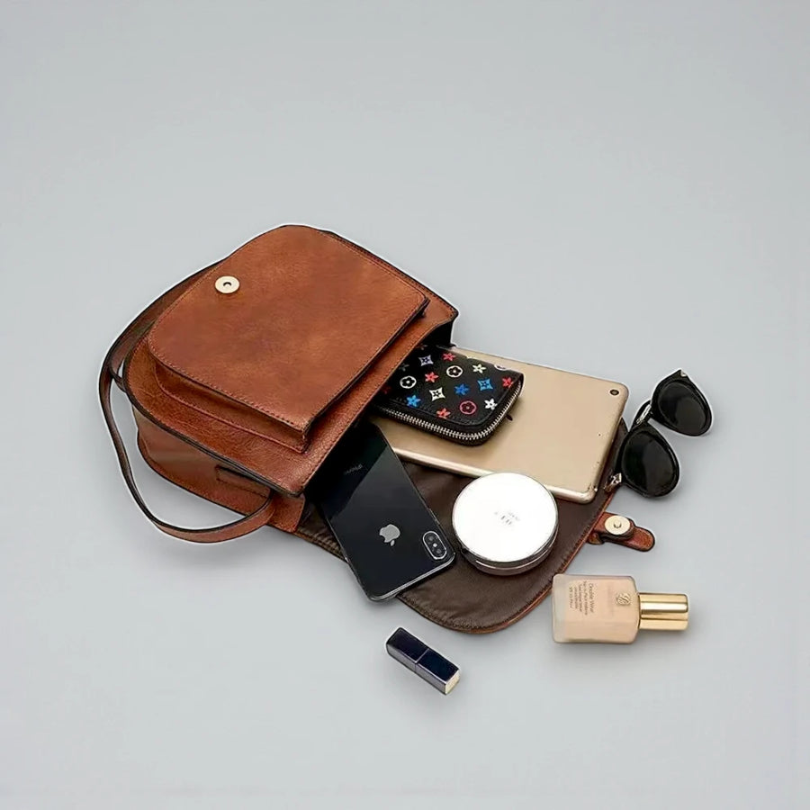 Sac bandoulière cuir marron femme rangement