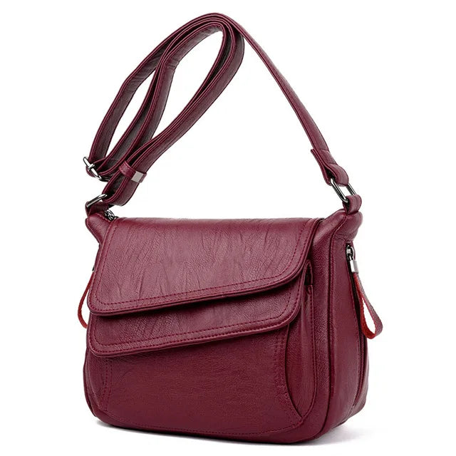 Sac bandoulière en cuir souple pour femme bordeaux