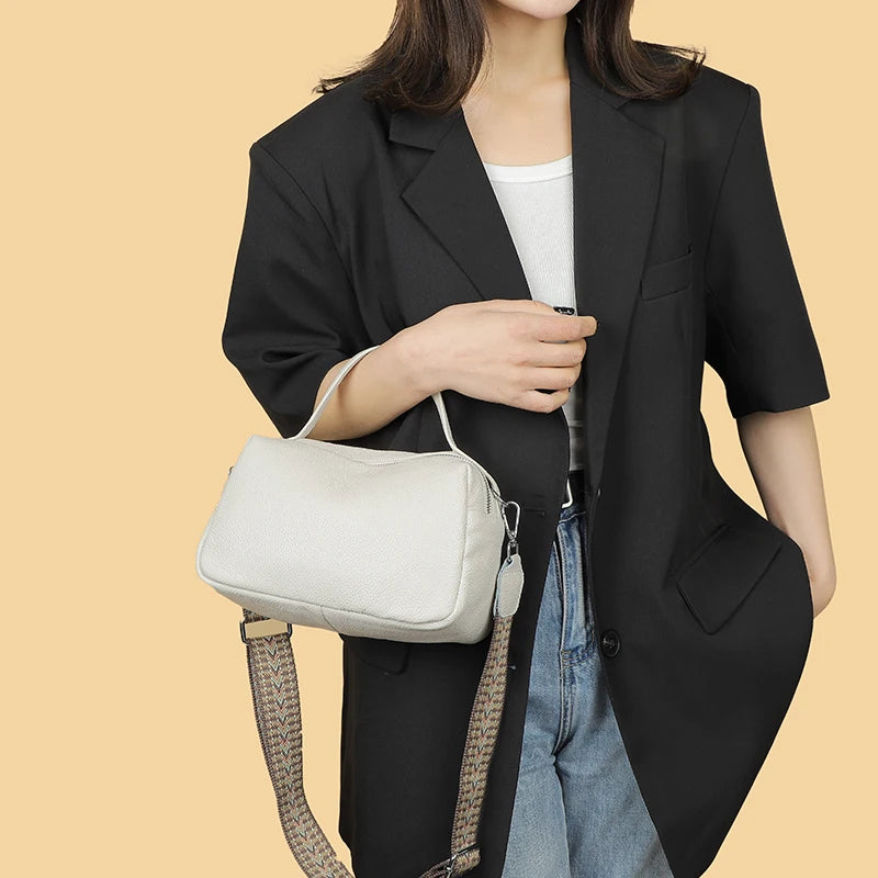 Sac bandoulière en cuir véritable pour femme porté main