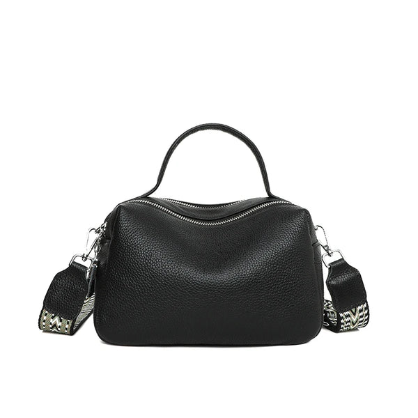Sac bandoulière en cuir véritable pour femme noir