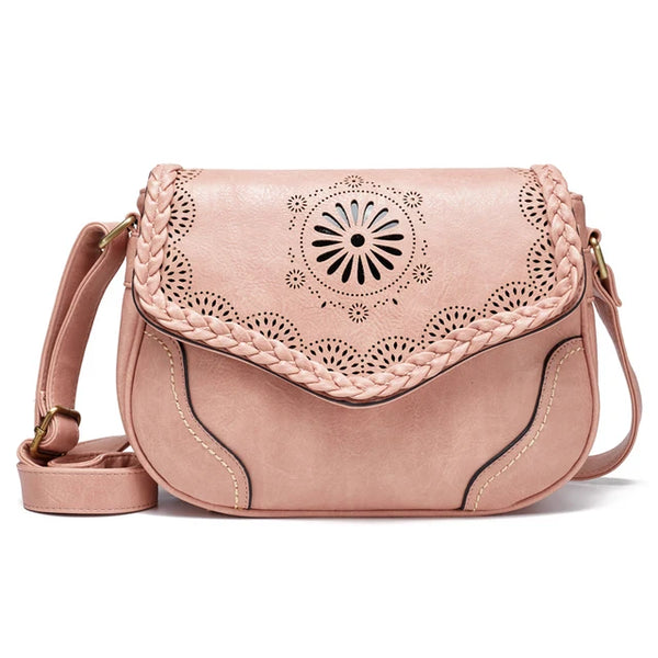 Sac bandoulière cuir vintage femme rose