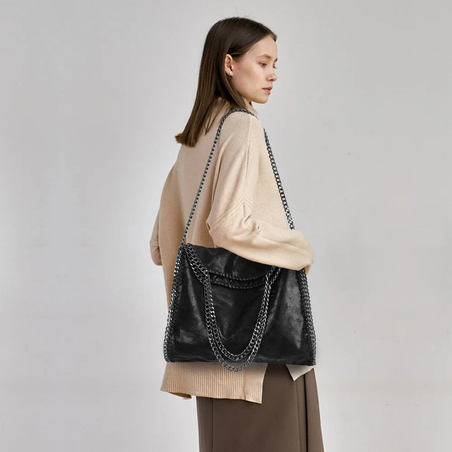 Sac bandoulière en cuir à chaine noir femme
