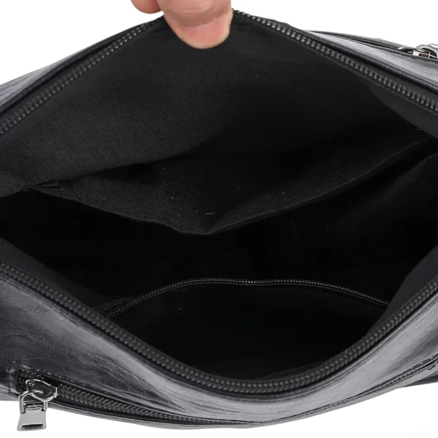 Sac bandoulière femme en cuir souple noir intérieur
