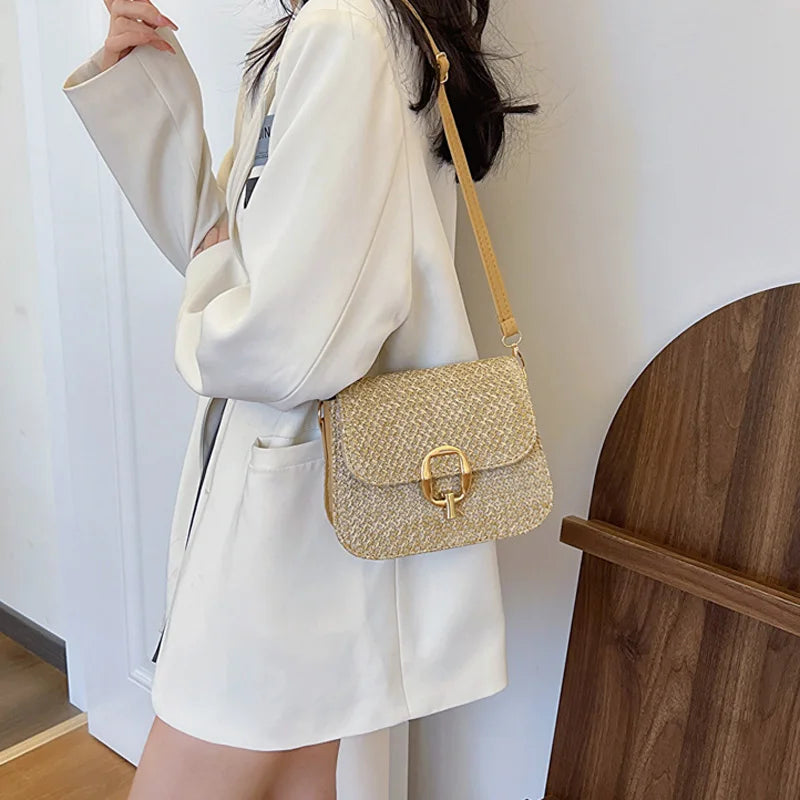 Sac bandoulière femme paille et cuir synthétique