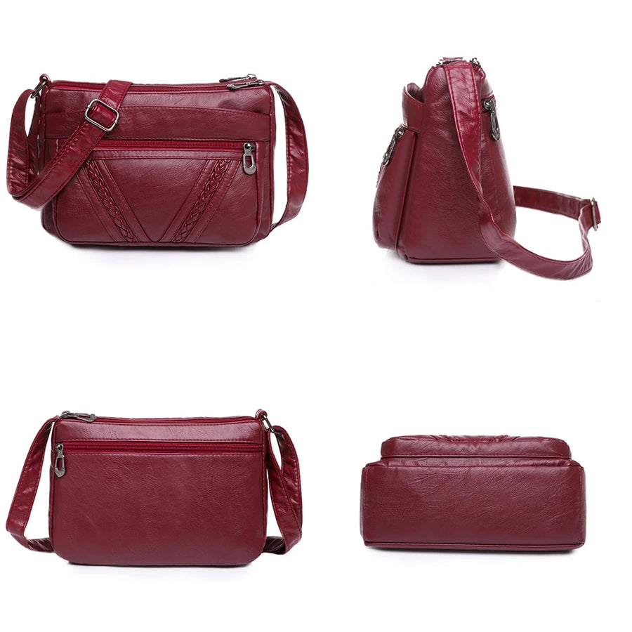 Sac bandoulière femme pour tous les jours rouge bordeaux 4 images