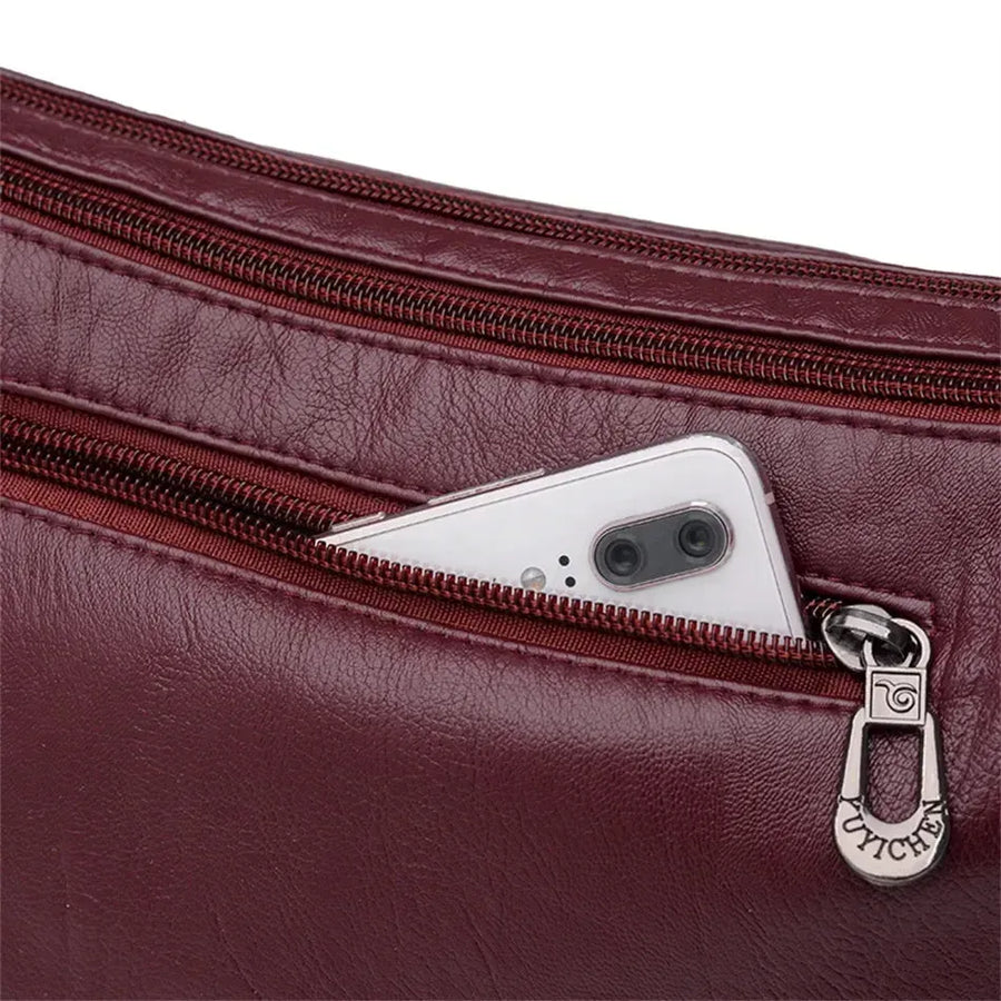 Sac bandoulière femme pour tous les jours rouge bordeaux poche zippée