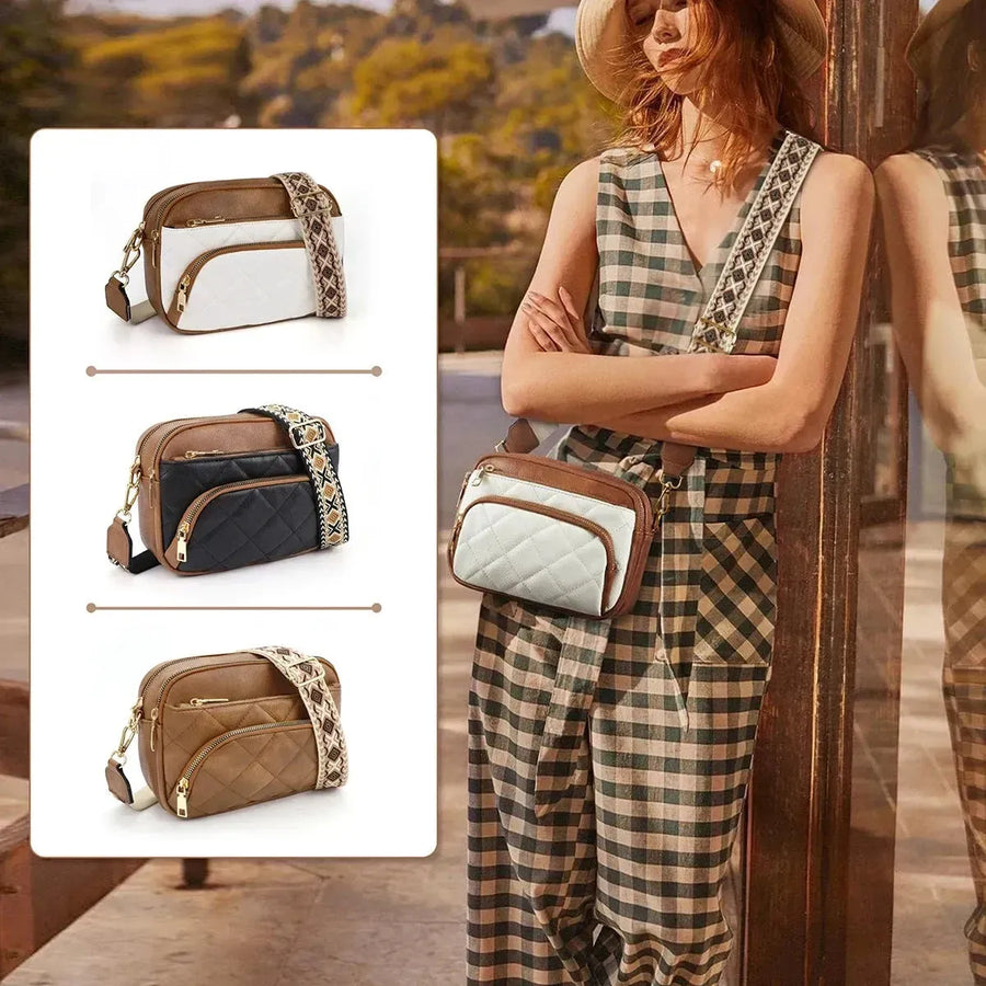 Sac bandoulière pour femme style casual blanc camel noir