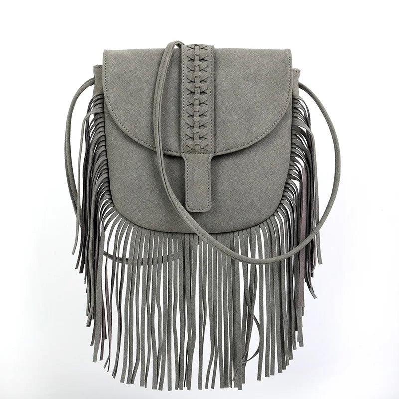 Sac bandoulière à franges gris
