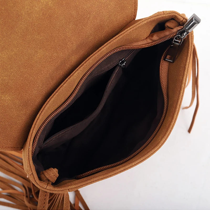 Sac bandoulière à franges intérieur