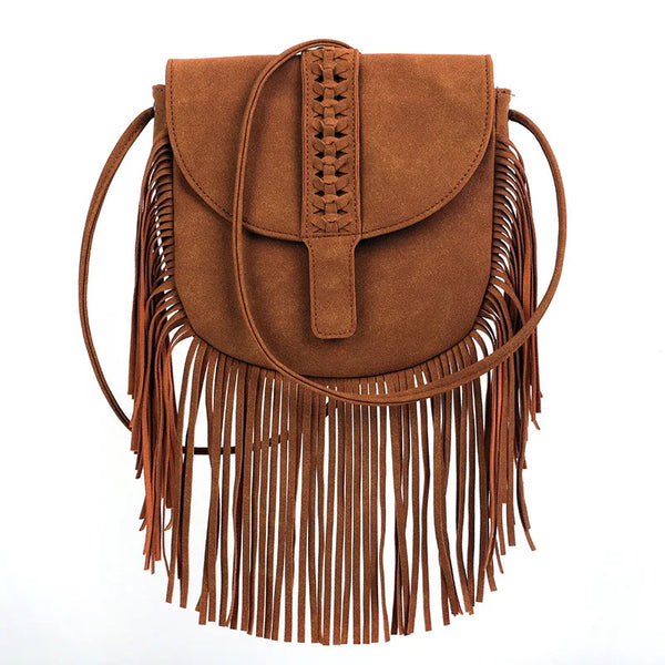 Sac bandoulière à franges marron