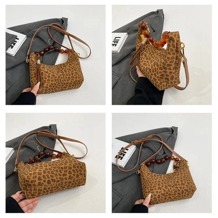 Sac bandoulière grosses perles léopard 4 images