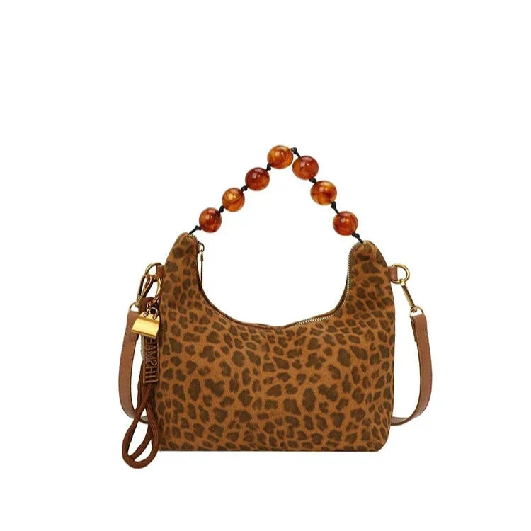 Sac bandoulière grosses perles léopard