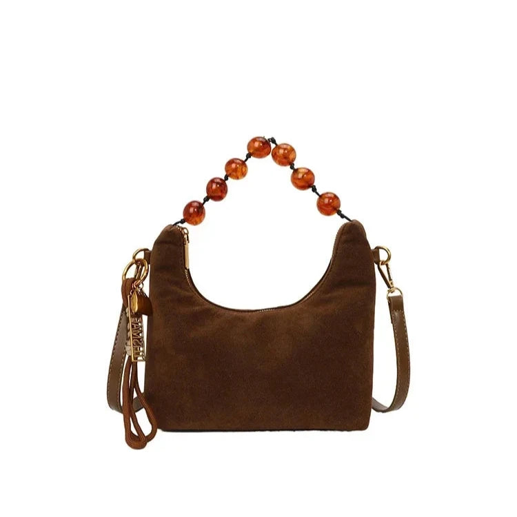 Sac bandoulière grosses perles marron