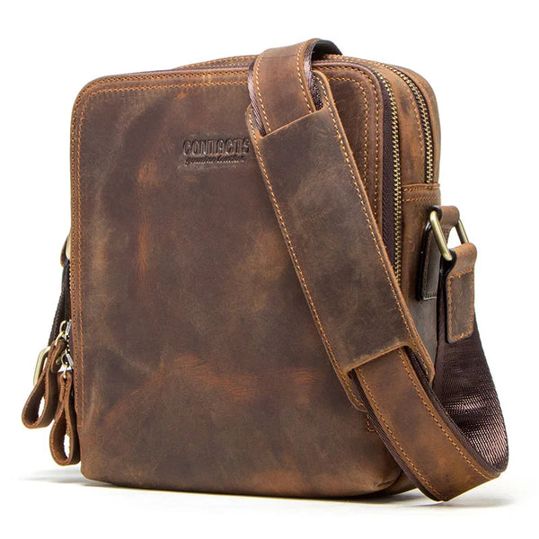 Sac bandoulière homme en cuir naturel marron