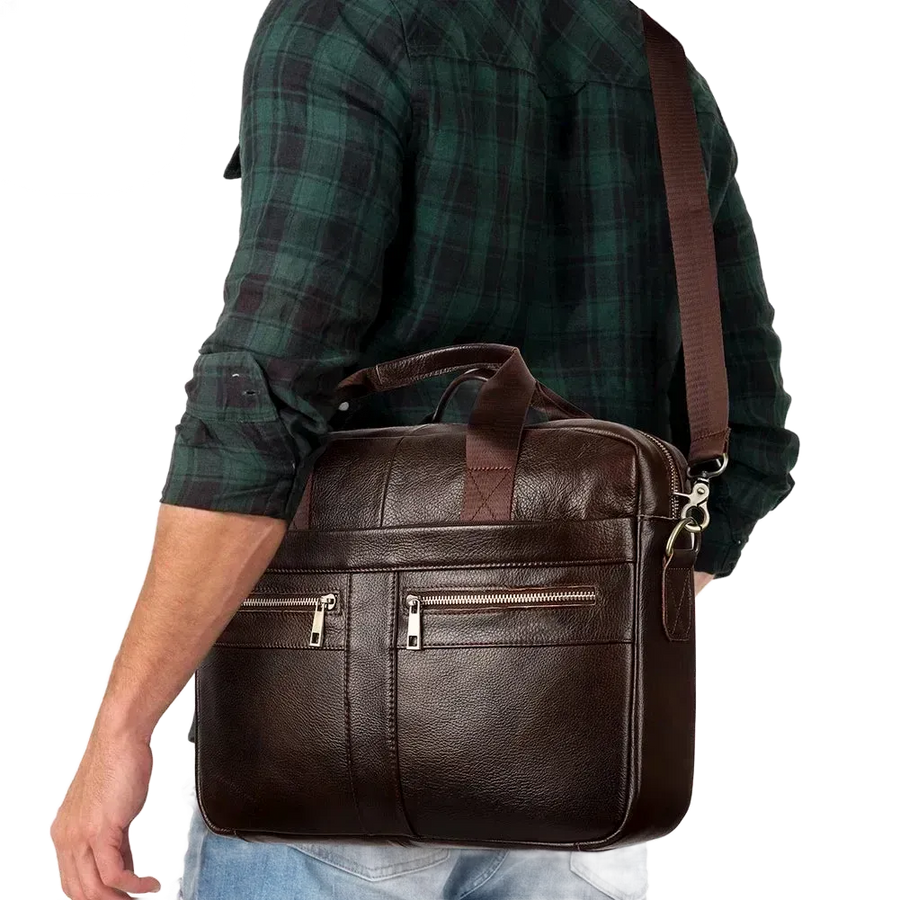 Sac bandoulière ordinateur en cuir marron homme