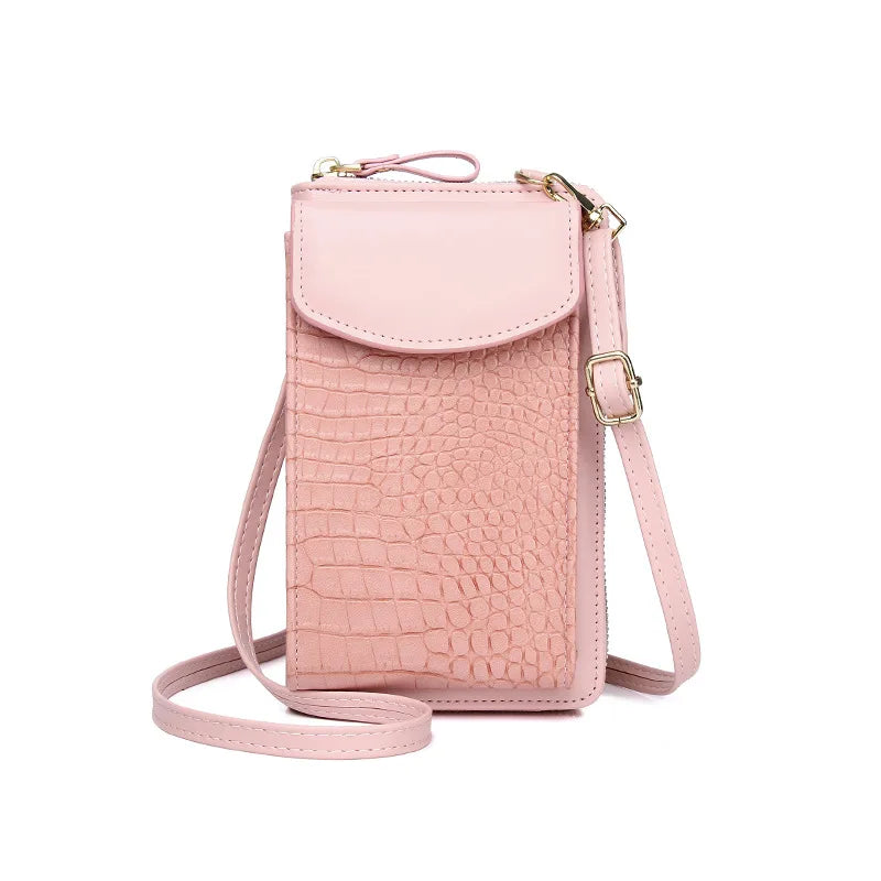 Sac bandoulière porte cartes et téléphone rose