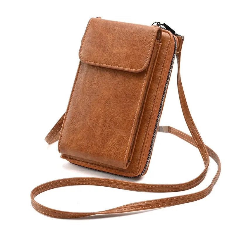 Sac bandoulière pour téléphone et porte-monnaie marron