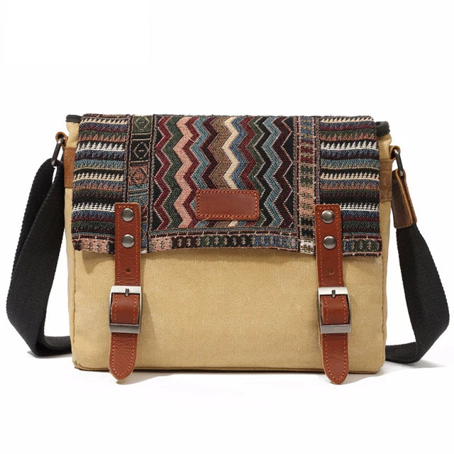 Sac bandoulière tissu ethnique beige