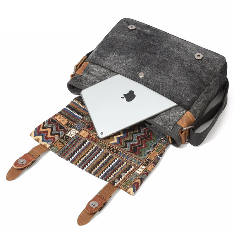 Sac bandoulière tissu ethnique poche avant