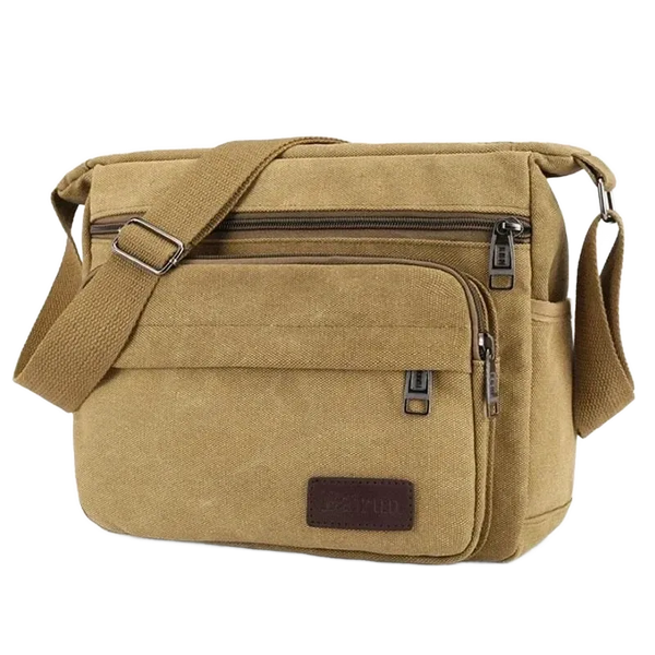 Sac bandoulière en toile unisexe marron clair