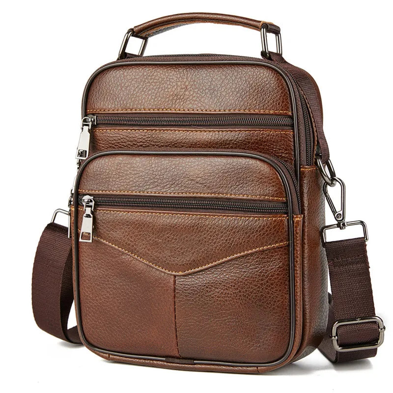 Sac bandoulière en véritable cuir marron