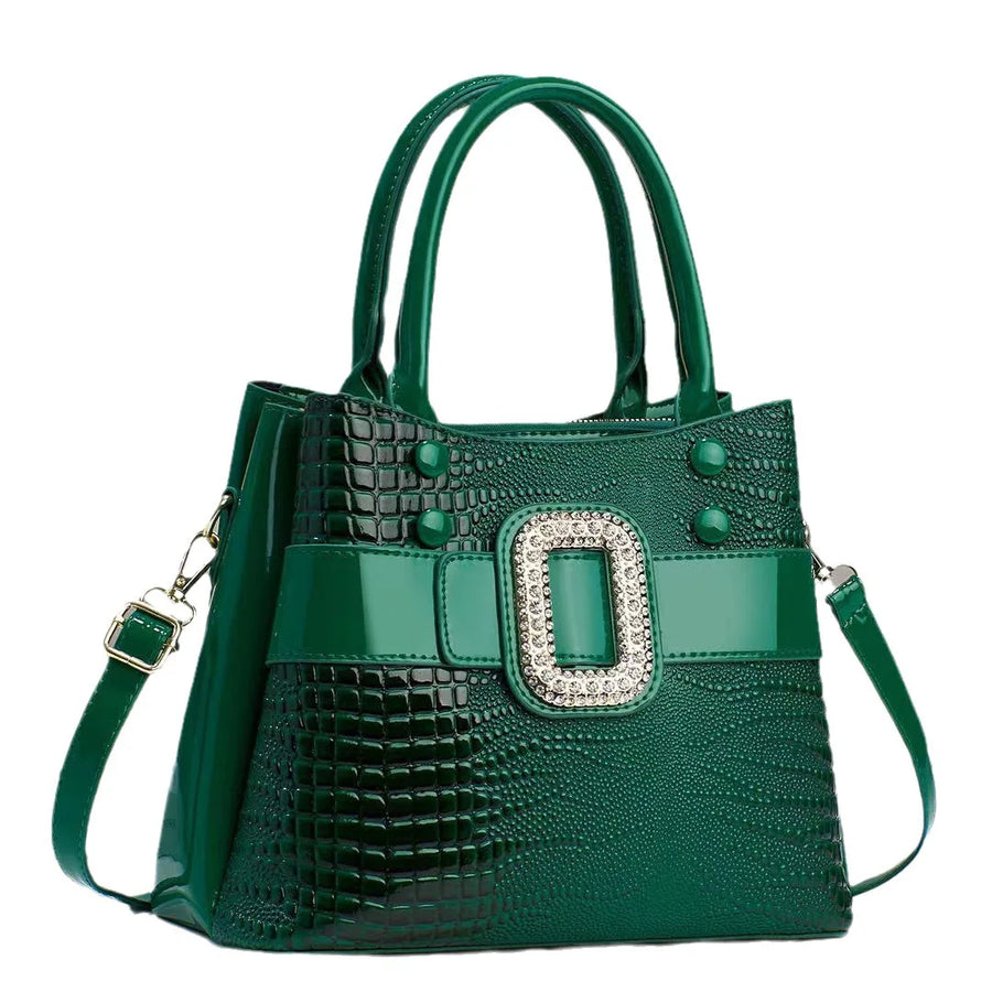 Sac bandoulière vert style crocodile et diamant vert