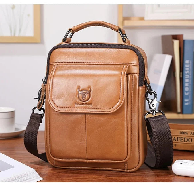 Sac bandoulière vintage en cuir véritable camel bureau