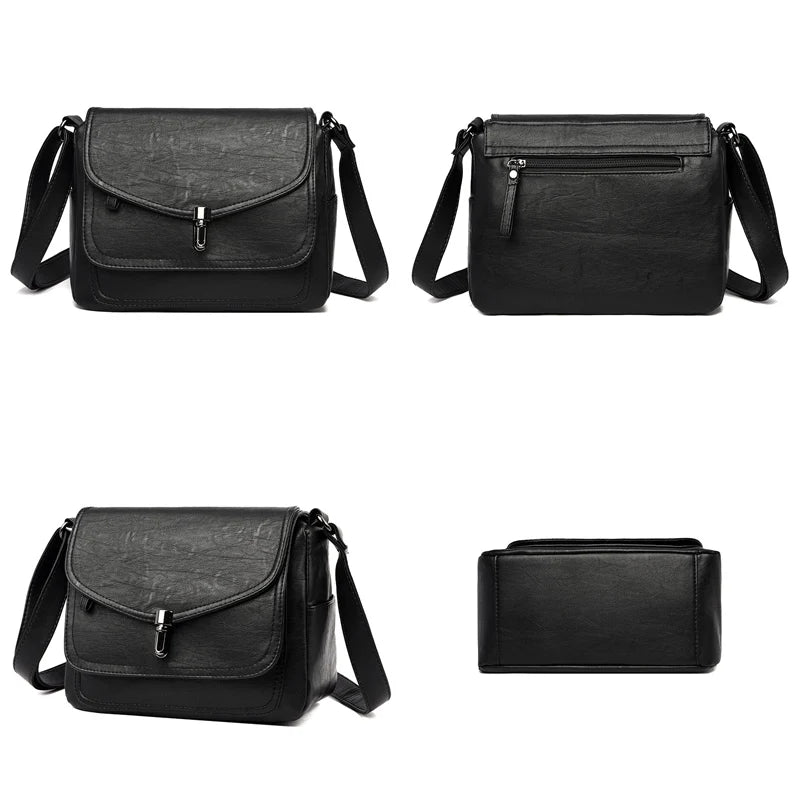 Sac besace en cuir pour femme noir 4 images