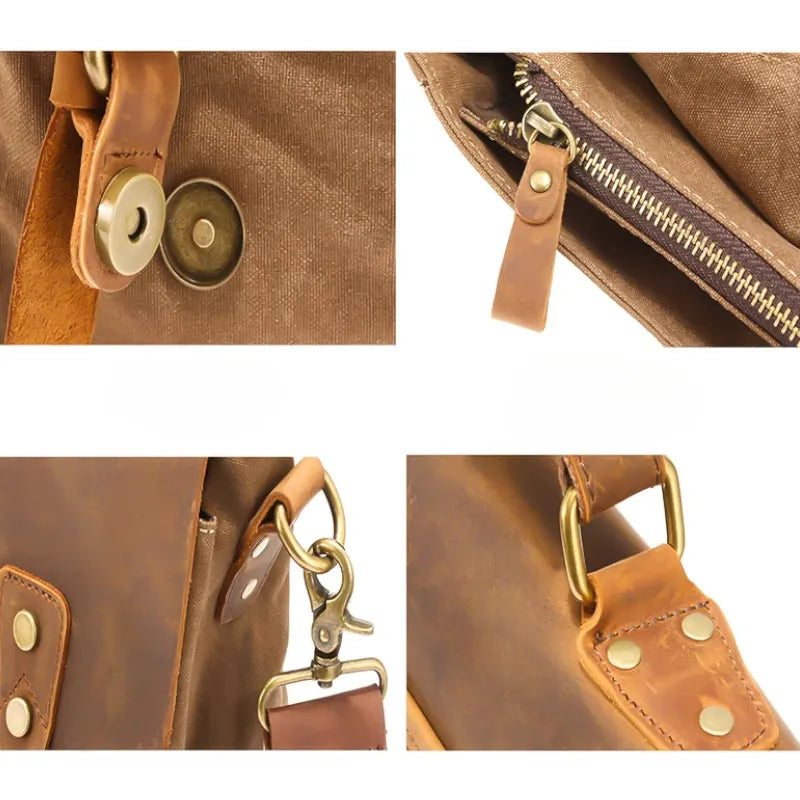 Sac besace homme en toile et cuir détails
