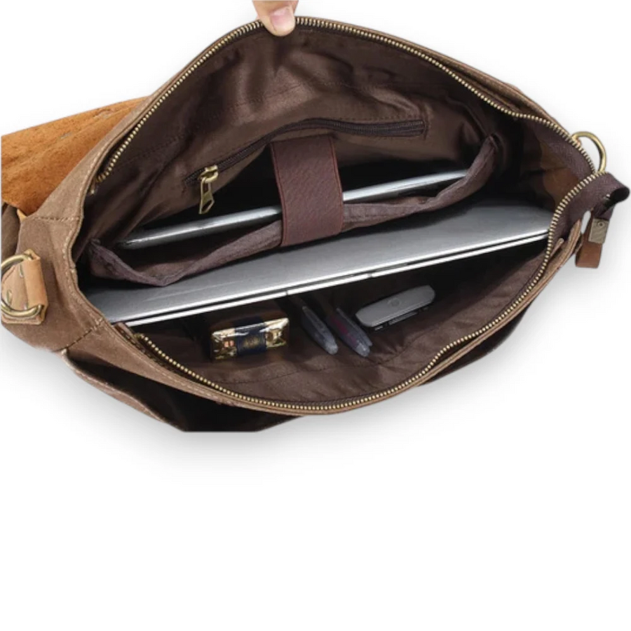 Sac besace homme en toile et cuir intérieur