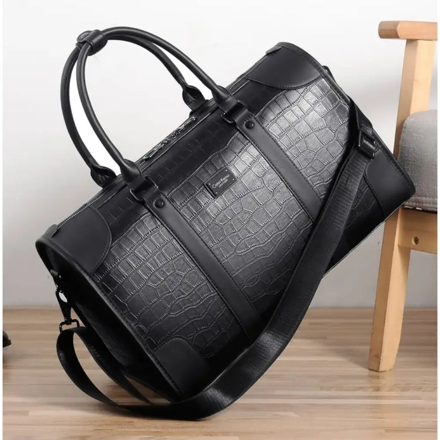 Sac de voyage imitation crocodile noir similicuir