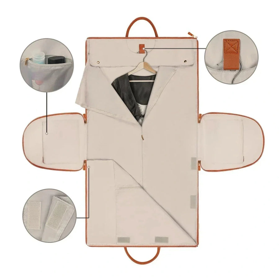 Sac de voyage pliable en similicuir blanc cassé déplié