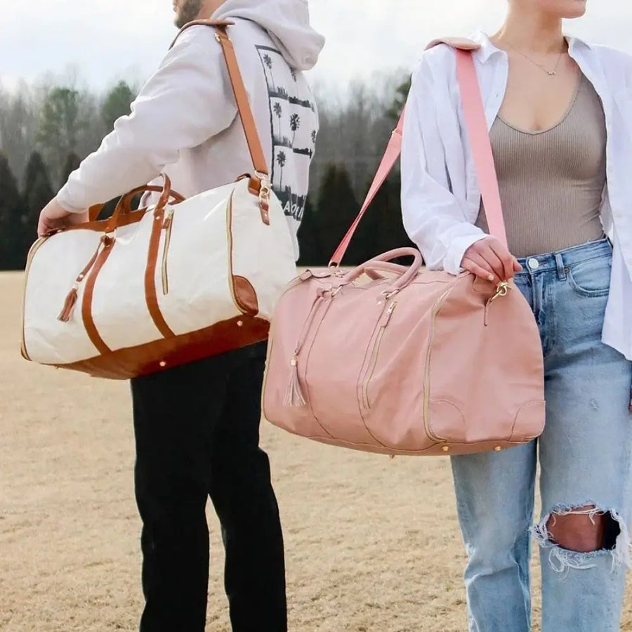 Sac de voyage pliable en similicuir blanc cassé homme et femme