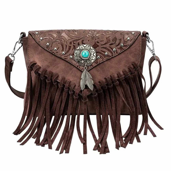 Sac à franges bandoulière marron foncé