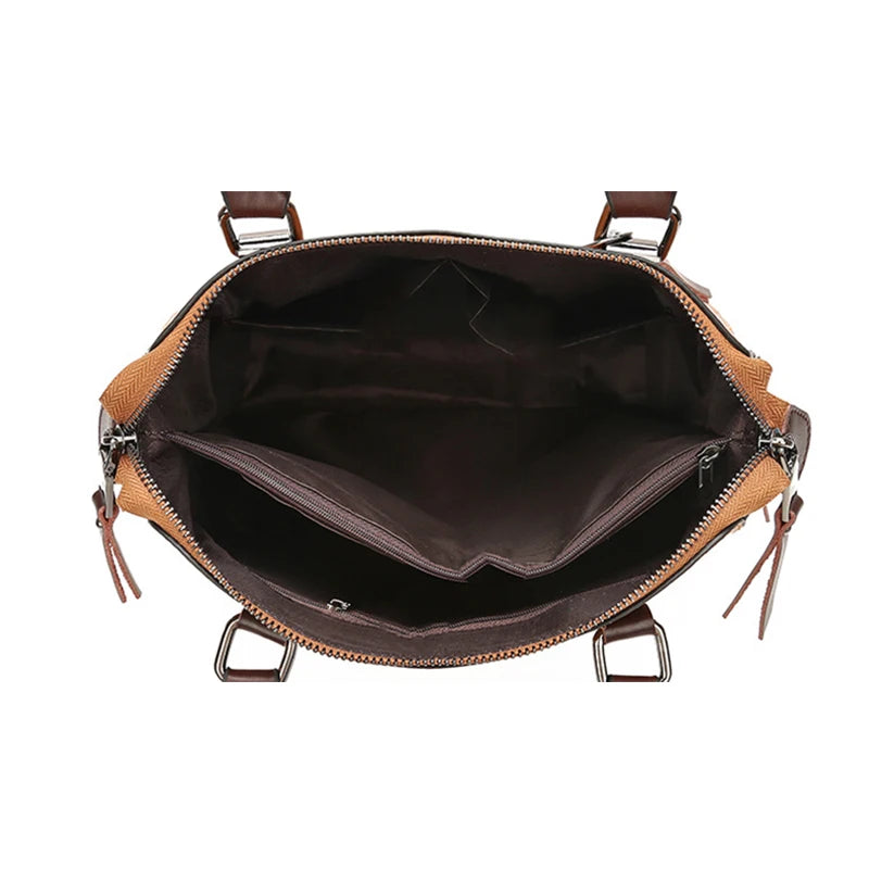 Sac à main bandoulière fourre-tout en cuir marron intérieur