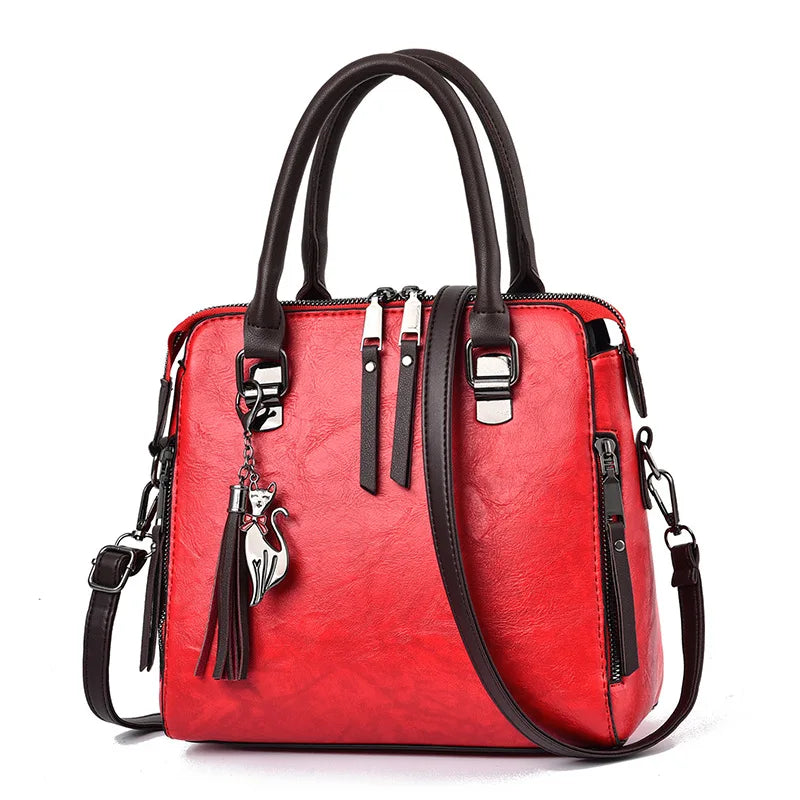 Sac à main bandoulière fourre-tout en cuir rouge