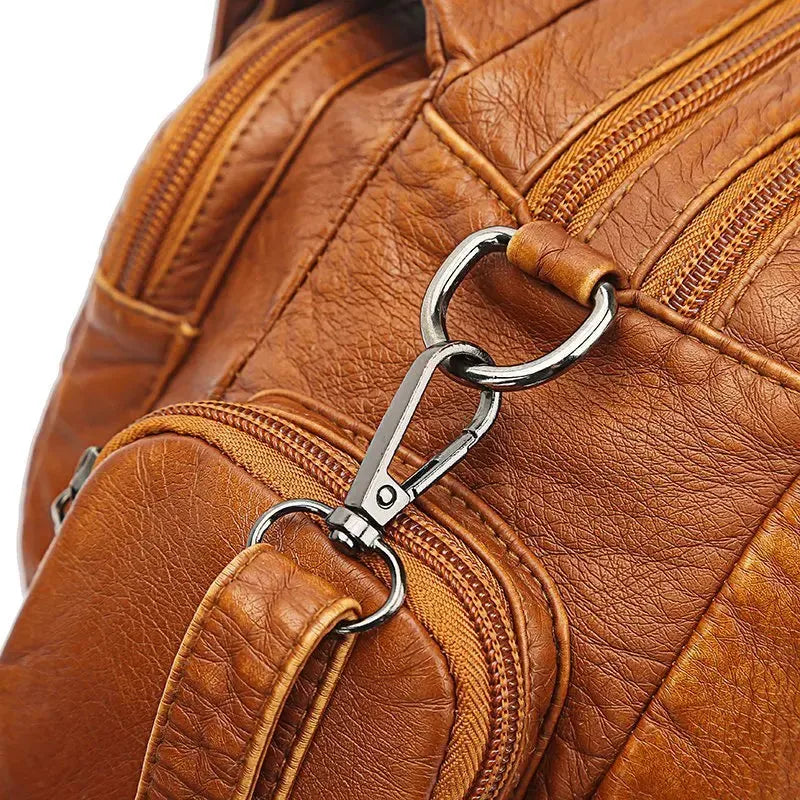 Sac à main multi-poches en cuir marron avec bandoulière détails poche