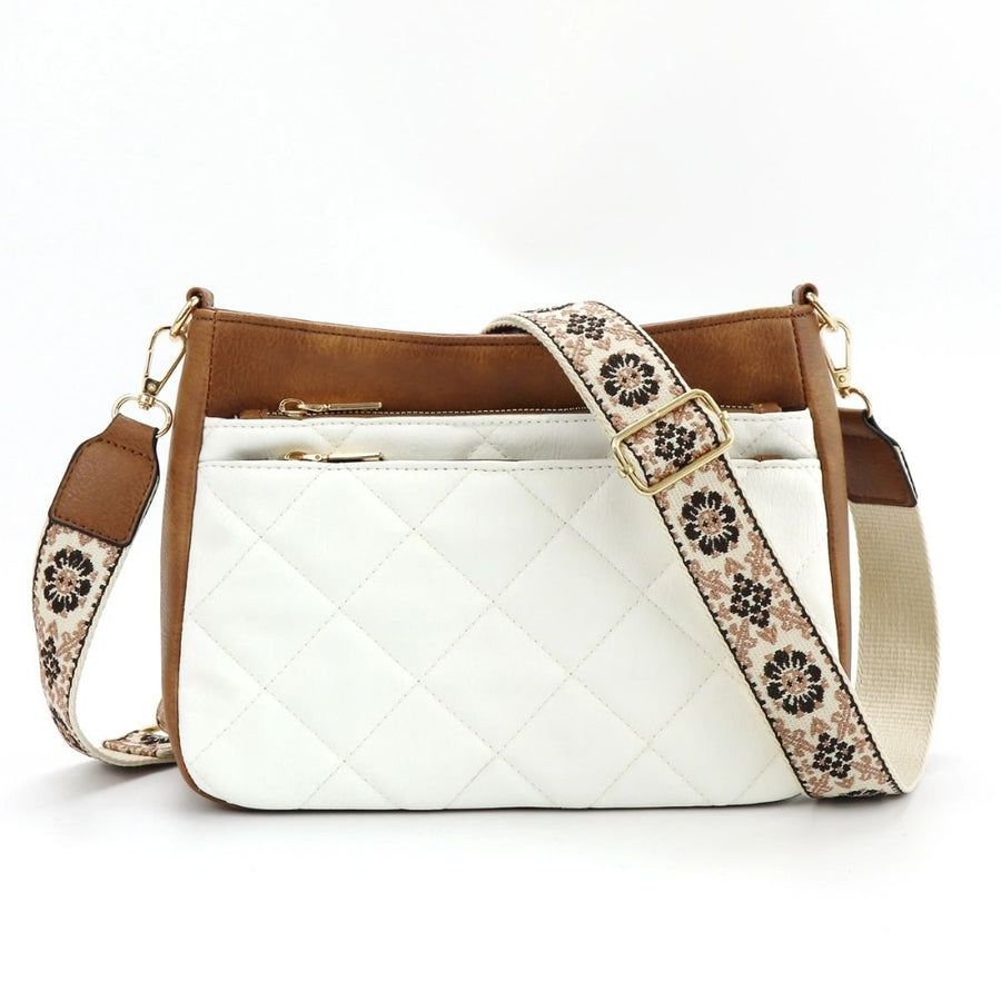 Sac matelassé bandoulière pour femme blanc et marron