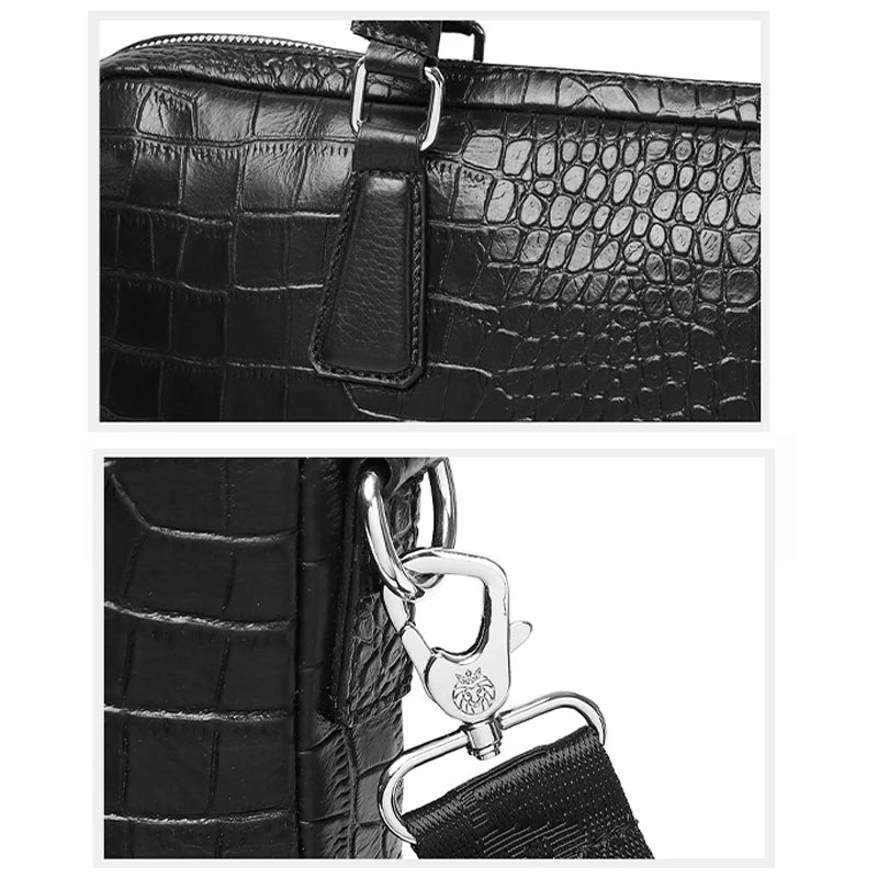 Sac ordinateur en cuir véritable effet croco détails