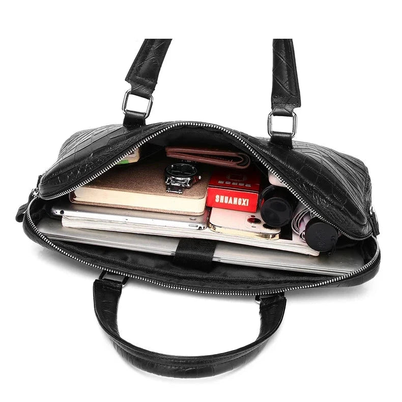 Sac ordinateur en cuir véritable effet croco intérieur