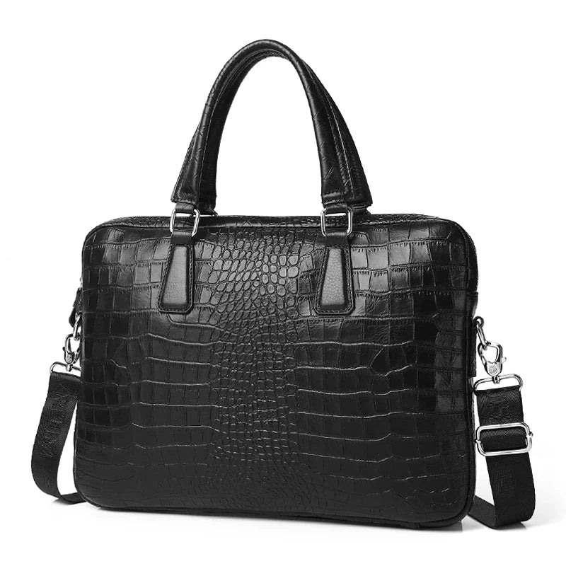 Sac ordinateur en cuir véritable effet croco