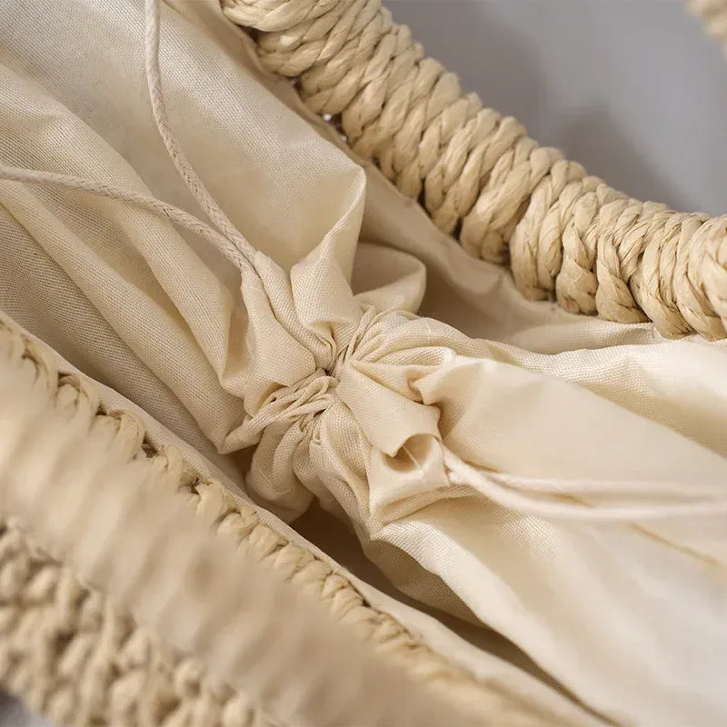 Sac en paille bandoulière beige détails