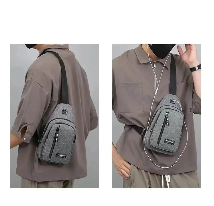 Sac de poitrine à bandoulière gris homme