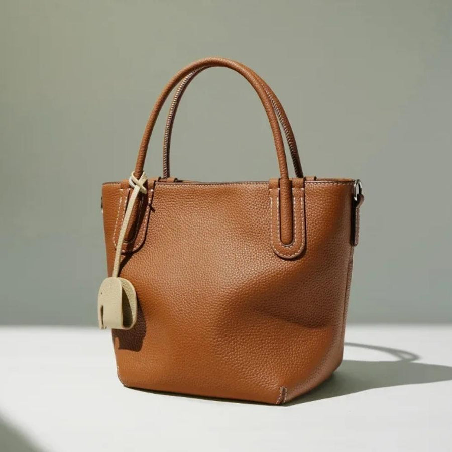 Sac seau femme en cuir véritable marron camel