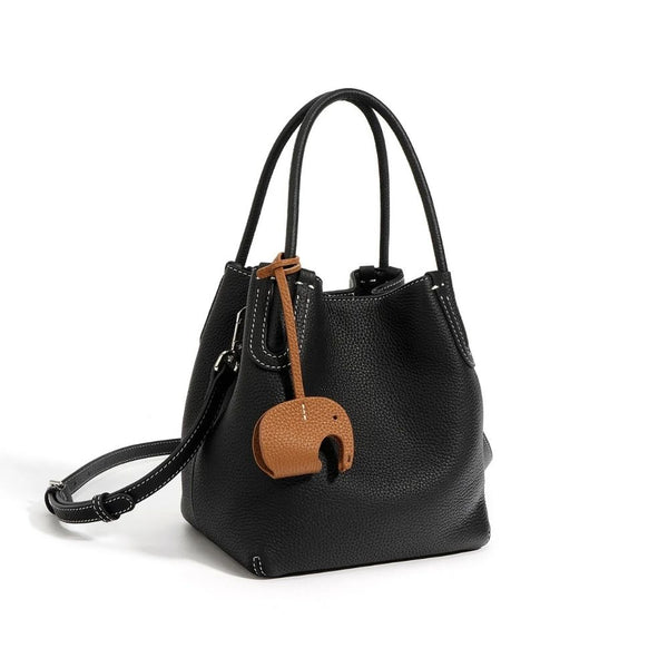 Sac seau femme en cuir véritable noir
